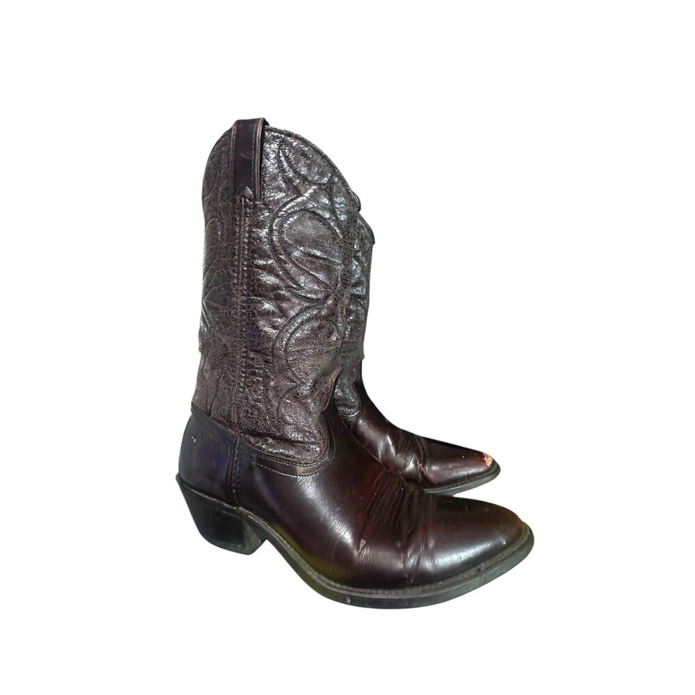 Vintage Dingo Mens Western Cowboy Boots Sz 9.5 D Burgundy USA 5959 Distressed